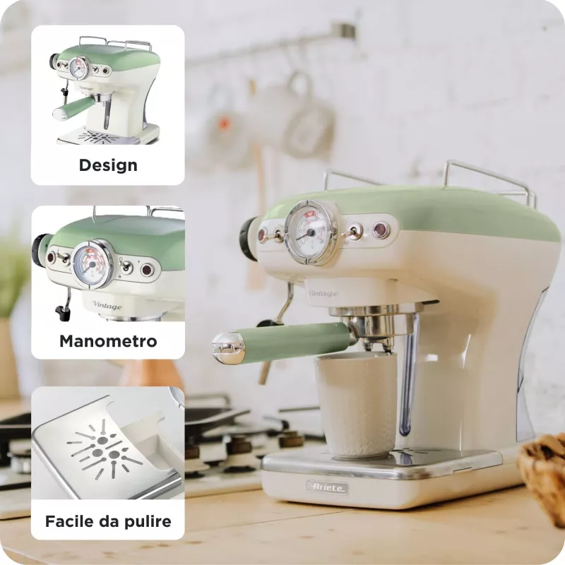 Ariete 1389 Vintage Espresso kavos aparatas - Espresso kavos aparatas maltai kavai arba ESE kapsulėms, pastelinės žalios spalvos