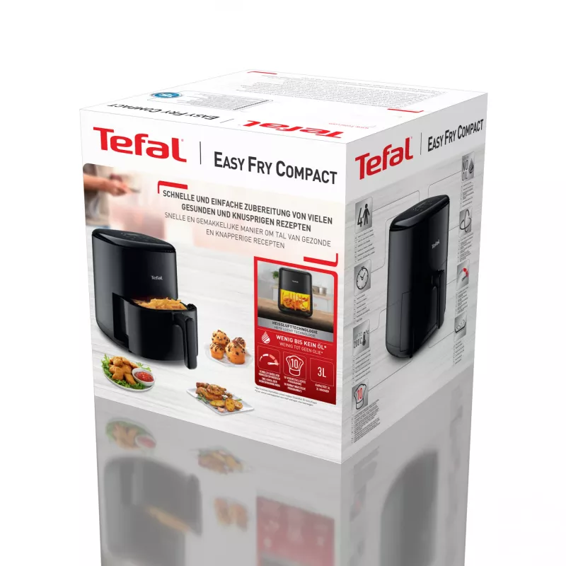Karšto oro gruzdintuvė Tefal Easy Fry EY145810 – 3 l talpa, 1300 W, jutiklinis valdymas, LCD ekranas, juoda