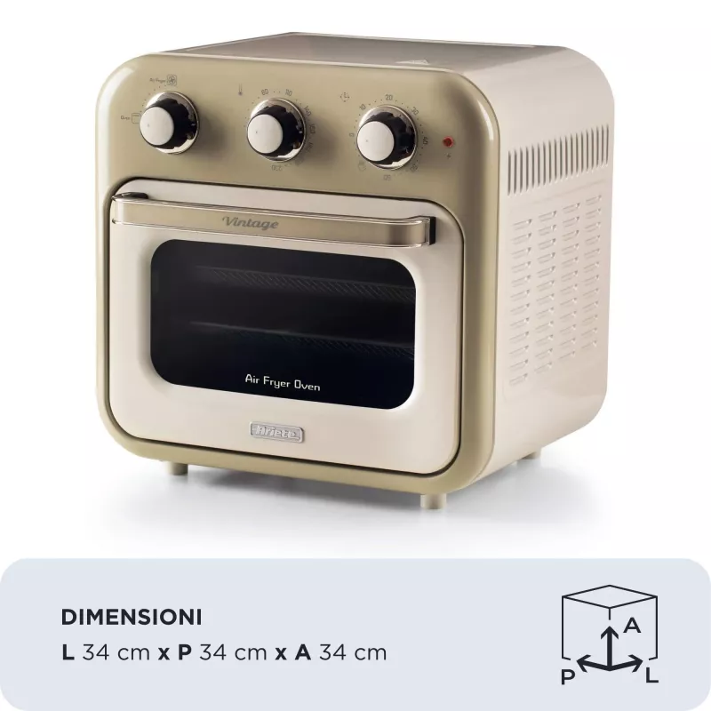 Ariete 4632 Oro gruzdintuvė ir orkaitė Vintage, 1400W, 2in1, Talpa 16L, Priedai, Laikmatis 60 min., Dvigubas stiklas, Smėlio spalva