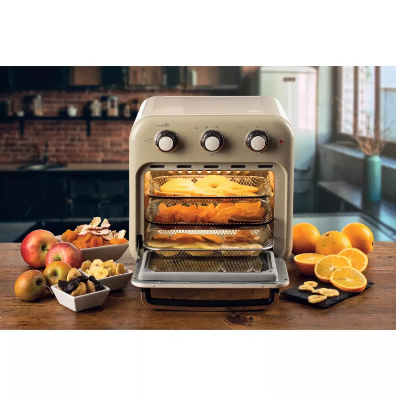 Ariete 4632 Oro gruzdintuvė ir orkaitė Vintage, 1400W, 2in1, Talpa 16L, Priedai, Laikmatis 60 min., Dvigubas stiklas, Smėlio spalva