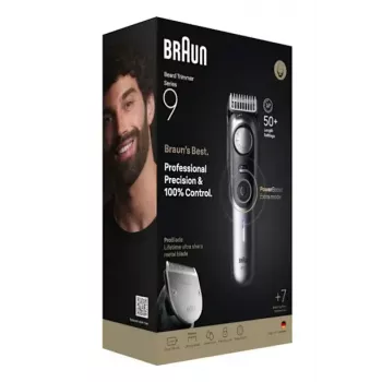 Braun BeardTrimmer 9 BT9520 barzdos ir plaukų kirpimo mašinėlė, baterija, 0,5–20 mm, šlapiam ir sausam naudojimui, juoda/pilka