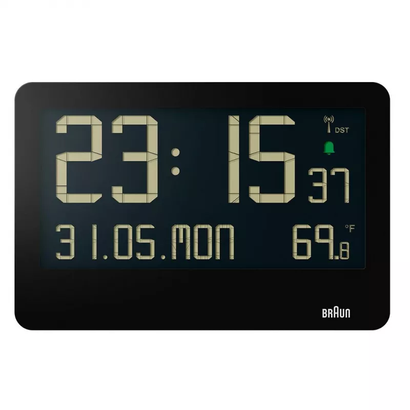 BRAUN BC14-DCF radijo valdomas sieninis/ant stalo laikrodis, taisyklingos formos, juodas