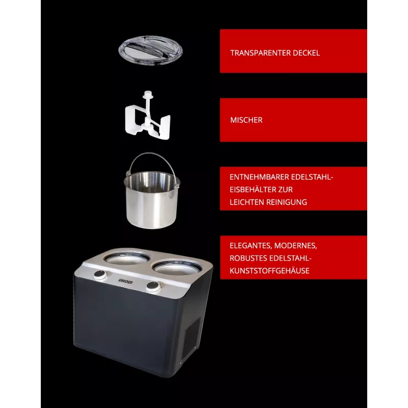 Unold Doppio kompresorinis ledų gaminimo aparatas 2,4 L 250 W Juodas, satino plienas