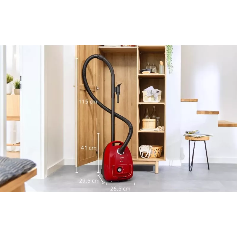 Bosch Serie 4 BGD38RD1H būgninis dulkių siurblys, 600 W, 4 L dulkių maišas, sausas valymas, raudonas