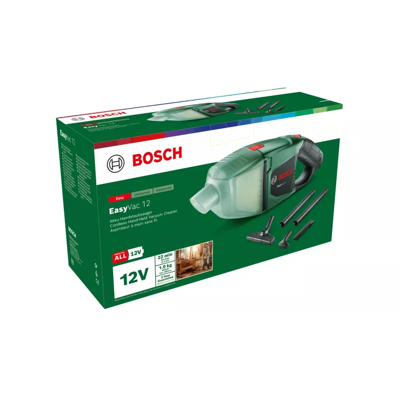 Bosch EasyVac 12 2-in-1 belaidis siurblys sausam valymui be maišelio Juoda, Žalia 2.5 Ah
