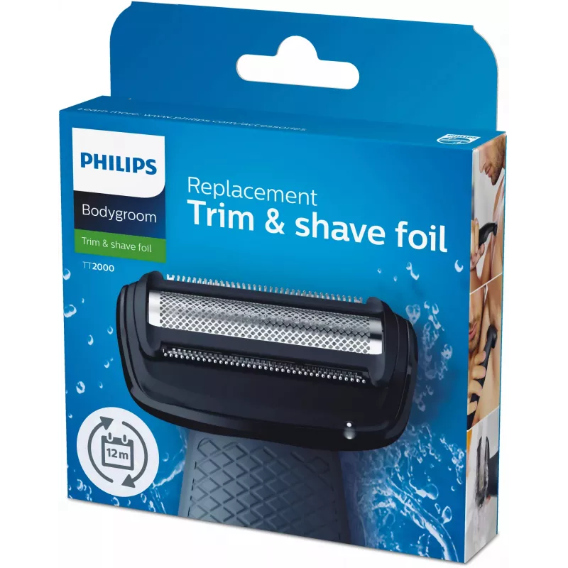 Philips Bodygroom keičiama folija TT2000/43 – vandeniui atsparus skutimo galvutės keitimas