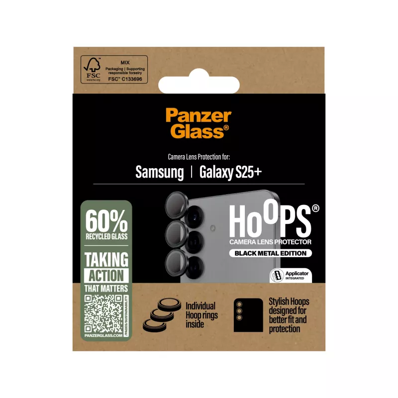 PanzerGlass ® Hoops® apsauginis fotoaparato lęšių stikliukas, juodas, Samsung Galaxy S25+