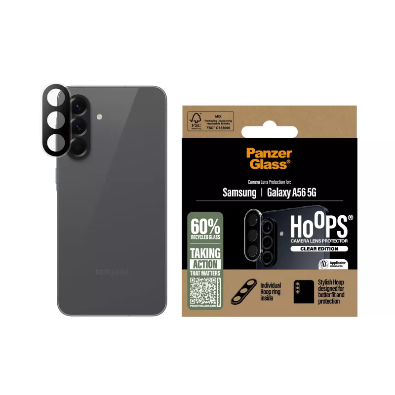 PanzerGlass Hoops Skaidrus fotoaparato objektyvo apsauginis stiklas Samsung Galaxy A56 5G, atsparus įbrėžimams ir smūgiams