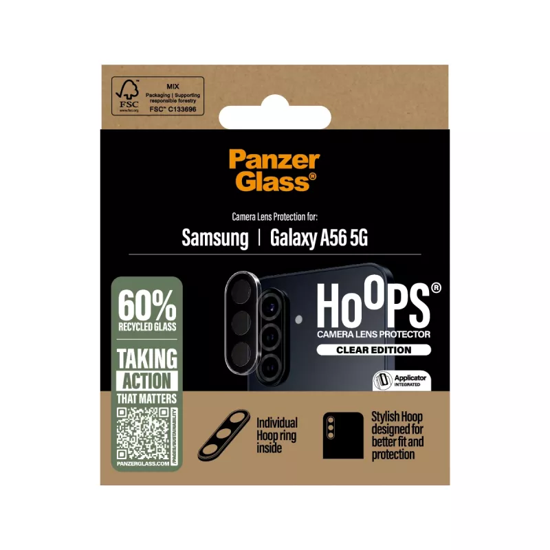 PanzerGlass Hoops Skaidrus fotoaparato objektyvo apsauginis stiklas Samsung Galaxy A56 5G, atsparus įbrėžimams ir smūgiams