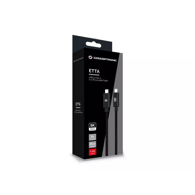 Conceptronic ETTA04B12 USB 4.0 Gen 3 C-C PD 3.1 240W laidas 1,2 m, 48V 5A, 40Gbps, E-Mark