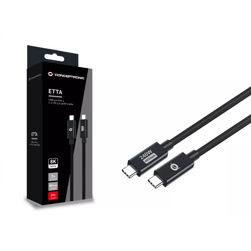 Conceptronic ETTA04B20 USB 4.0 Gen 3 C-C PD 3.1 240W laidas 2 m, 48V 5A, 40Gbps, E-Mark