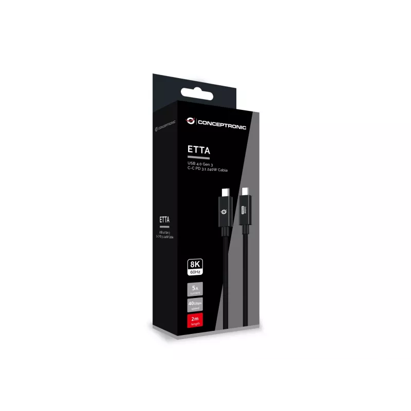 Conceptronic ETTA04B20 USB 4.0 Gen 3 C-C PD 3.1 240W laidas 2 m, 48V 5A, 40Gbps, E-Mark