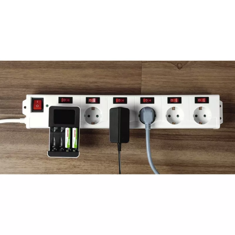 Hama 00137239 Socket Line 6 lizdų ilgintuvas, kiekvienas lizdas jungiamas atskirai, baltas