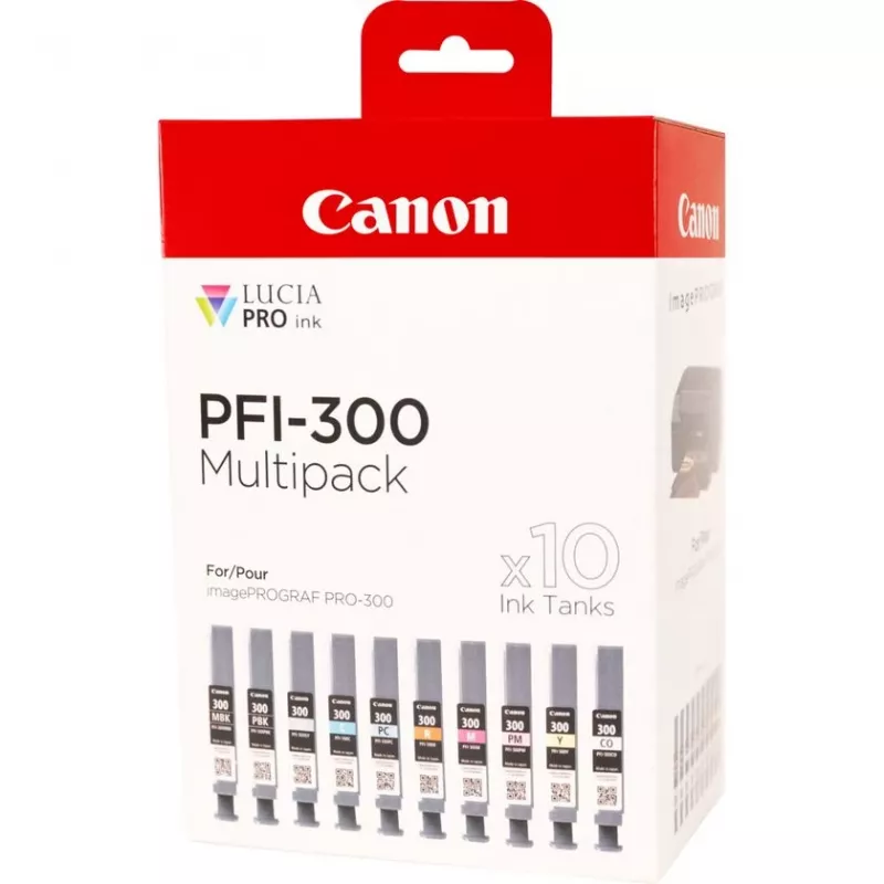 Canon PFI-300 10 vnt. originalus rašalo kasetės rinkinys juoda, mėlyna, žydra, pilka, rausvai raudona, foto juoda, foto rausvai raudona, raudona, geltona