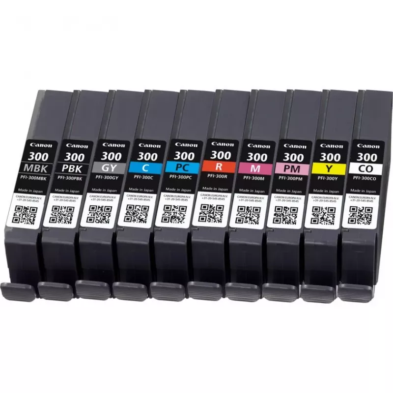 Canon PFI-300 10 vnt. originalus rašalo kasetės rinkinys juoda, mėlyna, žydra, pilka, rausvai raudona, foto juoda, foto rausvai raudona, raudona, geltona