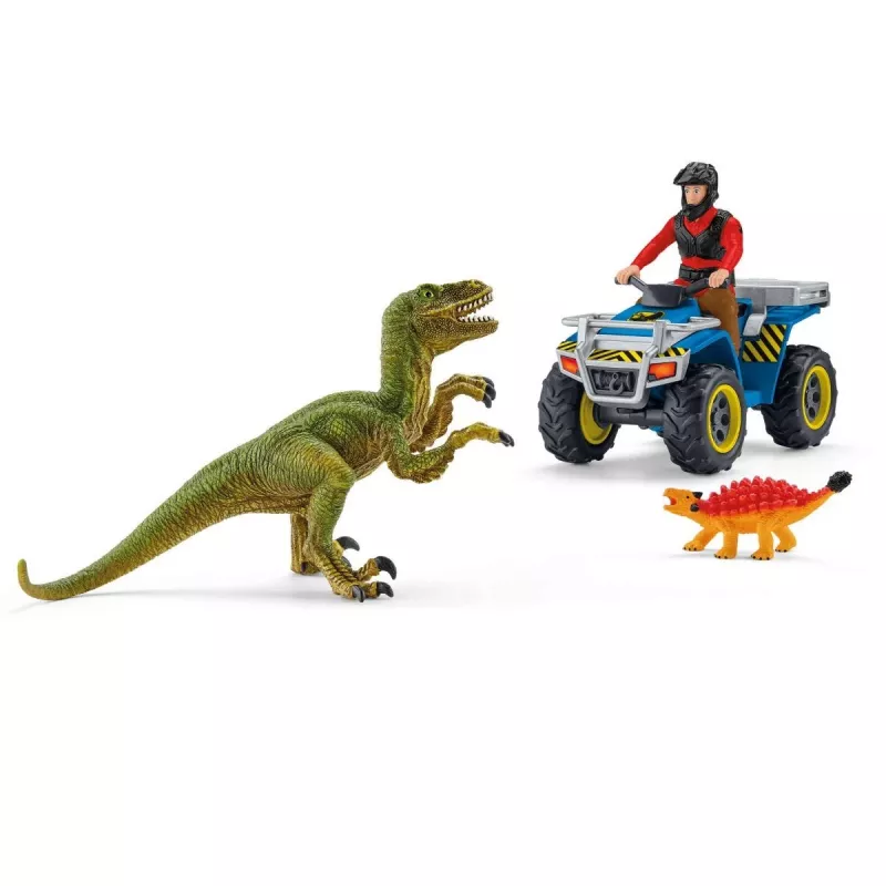 schleich Dinozaurai Pabėgimas nuo Velociraptoro keturračiu, Dinozaurai ir ugnikalnis, Tyrimų stotis, 4 m., Įvairių spalvų, Plastikas