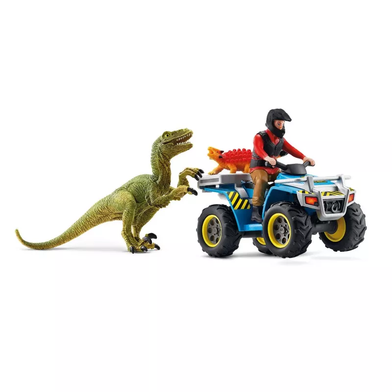 schleich Dinozaurai Pabėgimas nuo Velociraptoro keturračiu, Dinozaurai ir ugnikalnis, Tyrimų stotis, 4 m., Įvairių spalvų, Plastikas