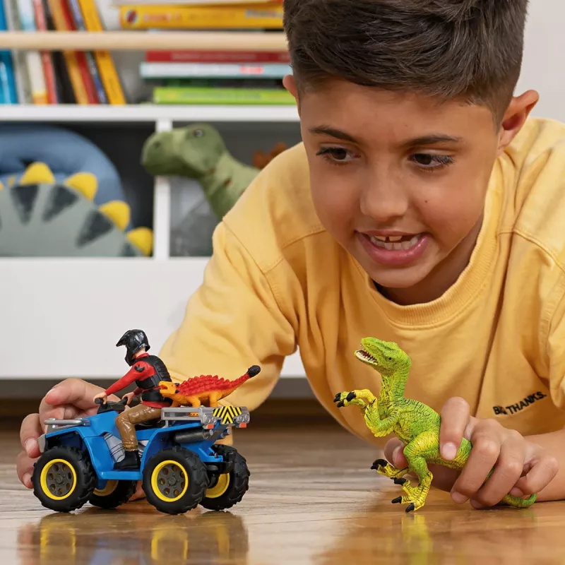 schleich Dinozaurai Pabėgimas nuo Velociraptoro keturračiu, Dinozaurai ir ugnikalnis, Tyrimų stotis, 4 m., Įvairių spalvų, Plastikas