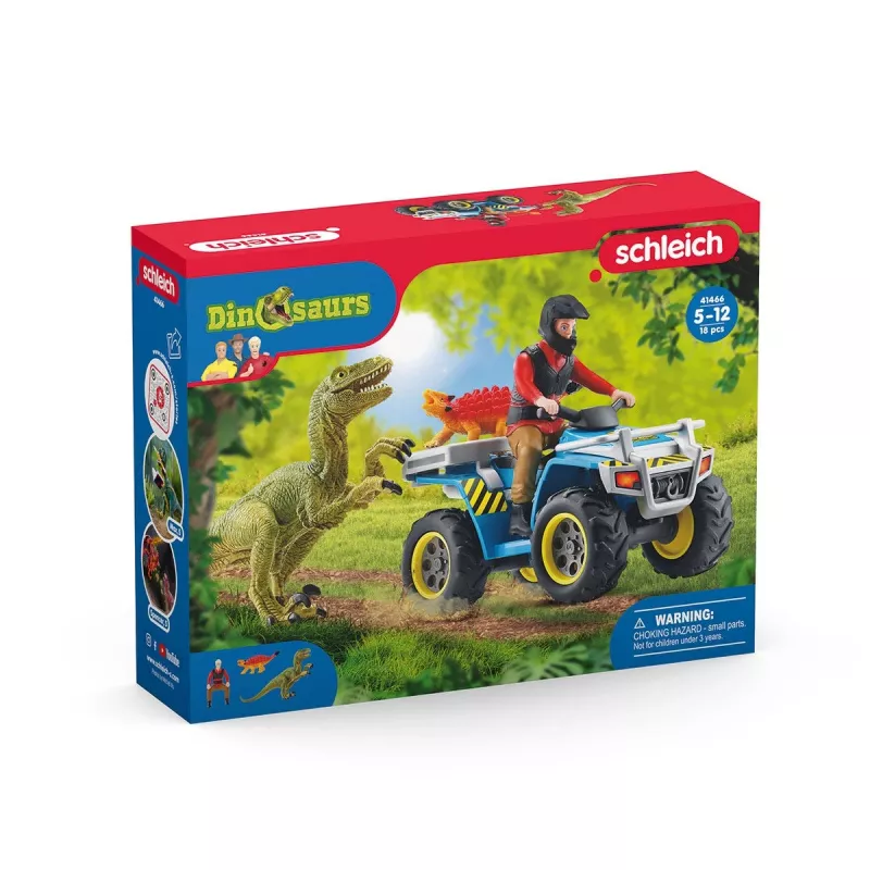 schleich Dinozaurai Pabėgimas nuo Velociraptoro keturračiu, Dinozaurai ir ugnikalnis, Tyrimų stotis, 4 m., Įvairių spalvų, Plastikas