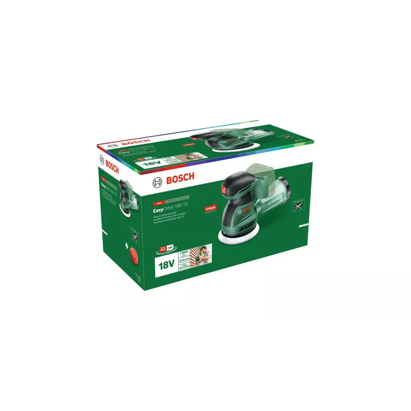 Bosch EasyOrbit 18V-10 (be akumuliatoriaus ir įkroviklio), orbitinis šlifuoklis, juodas, žalias, plastikinis, Vokietija, 23000 OPM, 1 mm