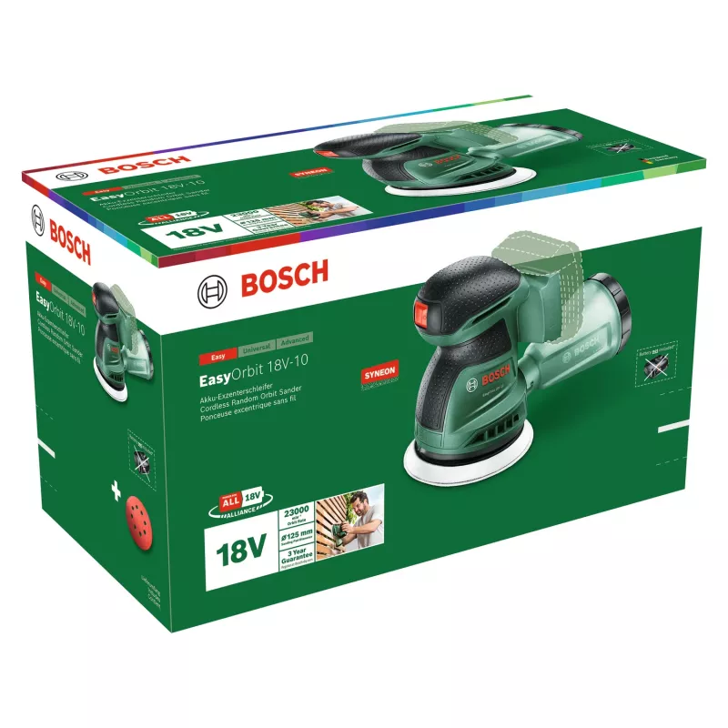 Bosch EasyOrbit 18V-10 (be akumuliatoriaus ir įkroviklio), orbitinis šlifuoklis, juodas, žalias, plastikinis, Vokietija, 23000 OPM, 1 mm