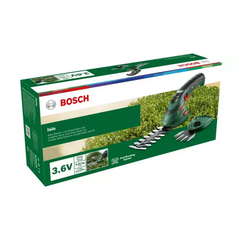 Bosch Isio belaidės žoliapjovės žirklės 8 cm 3,6 V Ličio jonų (Li-Ion) Juoda, Žalia