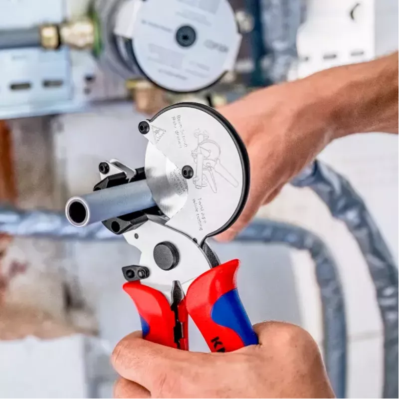 Vamzdžių žirklės Knipex 90 25 25, aliuminio, juodos/mėlynos/raudonos, 210 mm