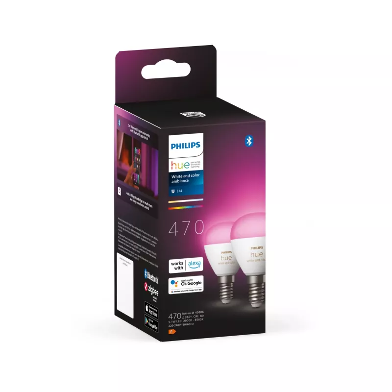 Philips Hue White and colour ambience Lustre P45 E14 išmani lemputė (2 vnt.)