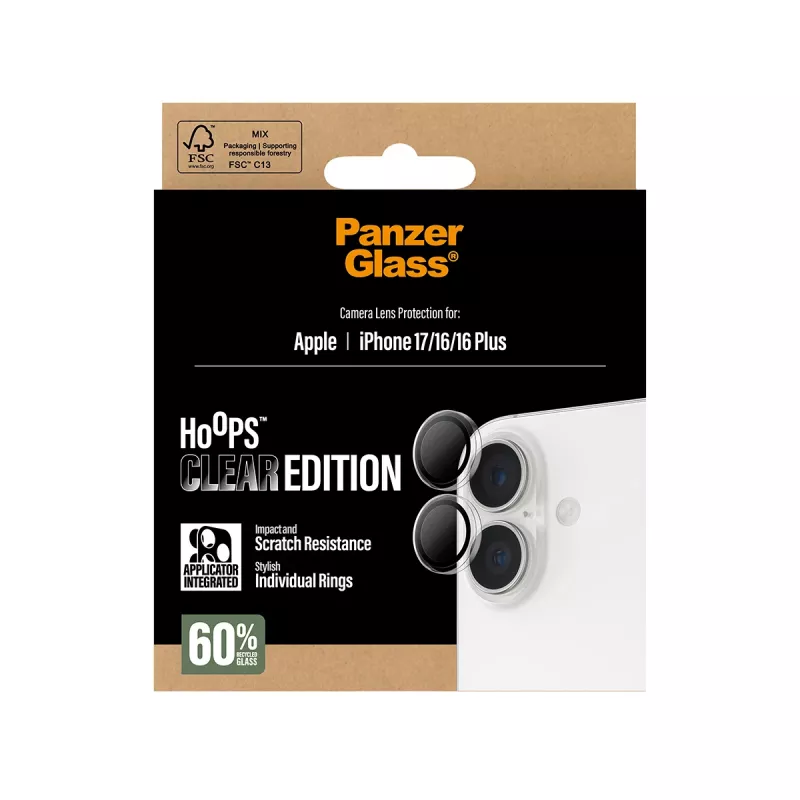 PanzerGlass® Hoops® apsauginis objektyvo stiklelis permatomas iPhone 17 | iPhone 16 | 16 Plus