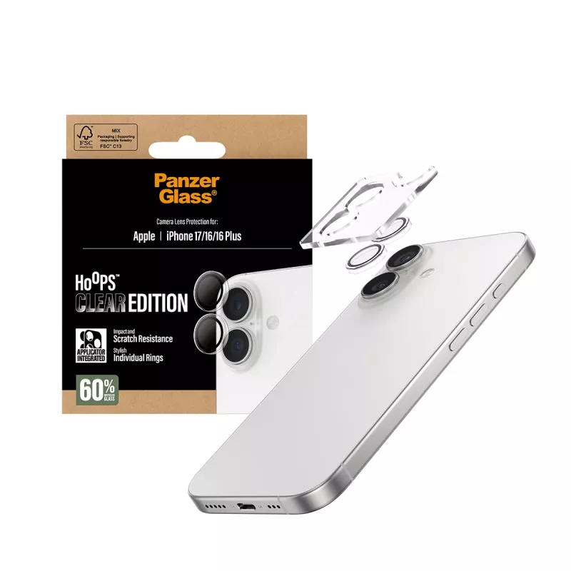 PanzerGlass® Hoops® apsauginis objektyvo stiklelis permatomas iPhone 17 | iPhone 16 | 16 Plus