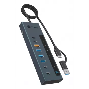 RAIDSONIC ICY BOX 9-in-1 USB C/A centrinis įrenginys su Power Delivery, aliuminis, mėlynas