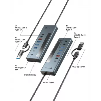 RAIDSONIC ICY BOX 9-in-1 USB C/A centrinis įrenginys su Power Delivery, aliuminis, mėlynas