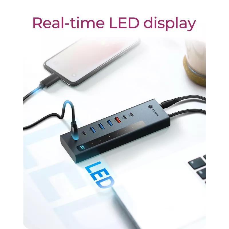 RAIDSONIC ICY BOX 9-in-1 USB C/A centrinis įrenginys su Power Delivery, aliuminis, mėlynas