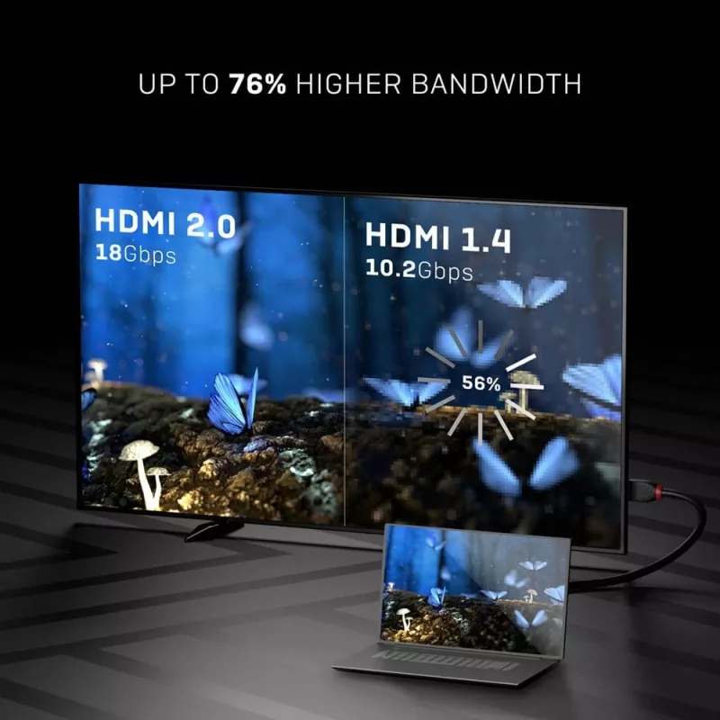 Lindy 0,5m aukštos spartos HDMI laidas, Black Line