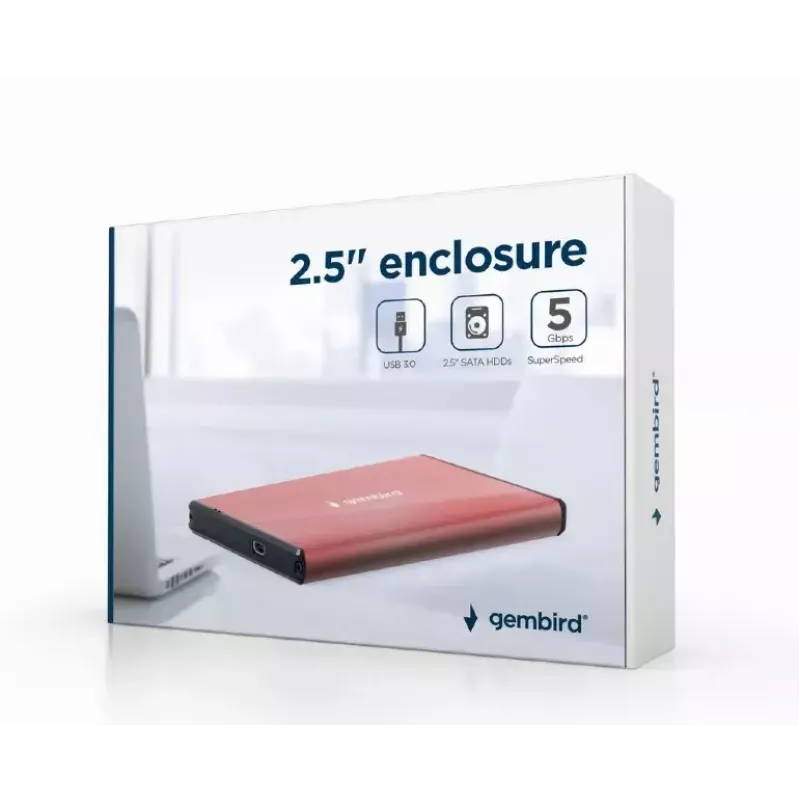 Išorinis HDD dėklas Gembird EE2-U3S-3-P, 2.5 colio SATA diskams, vienvietis, 5 Gbit/s, rožinis