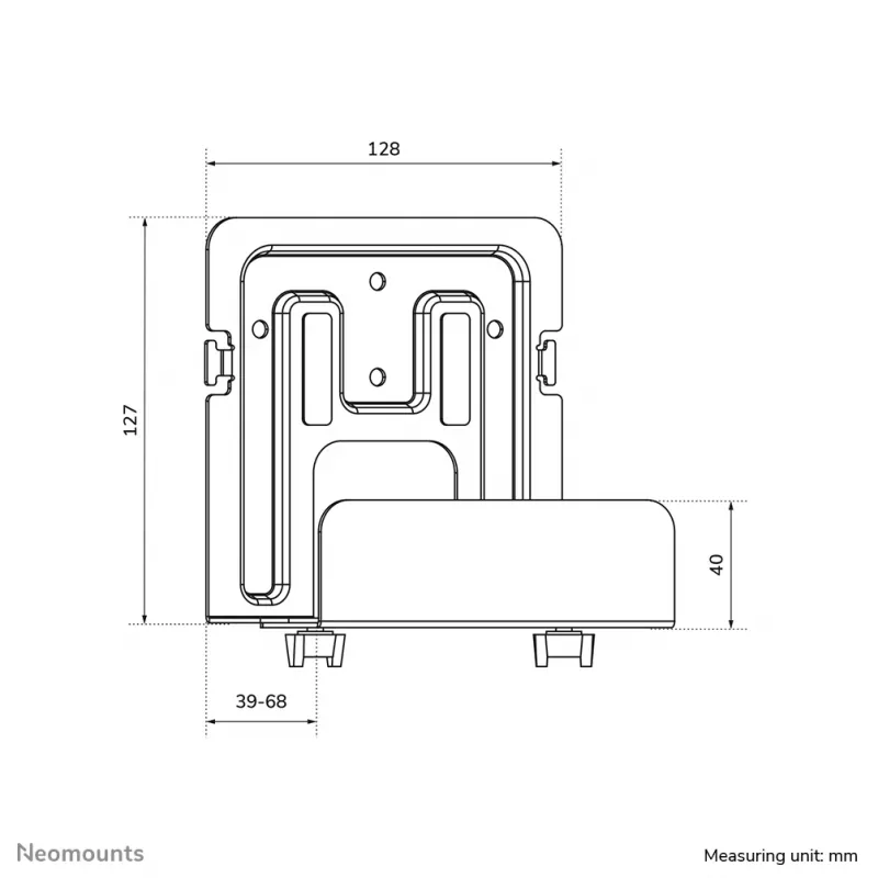 Neomounts AWL-450BL medijos grotuvo laikiklis, universalus, tinka ir Apple TV, 5 kg, gylis 47–76 mm, 128 mm, plienas, juodas