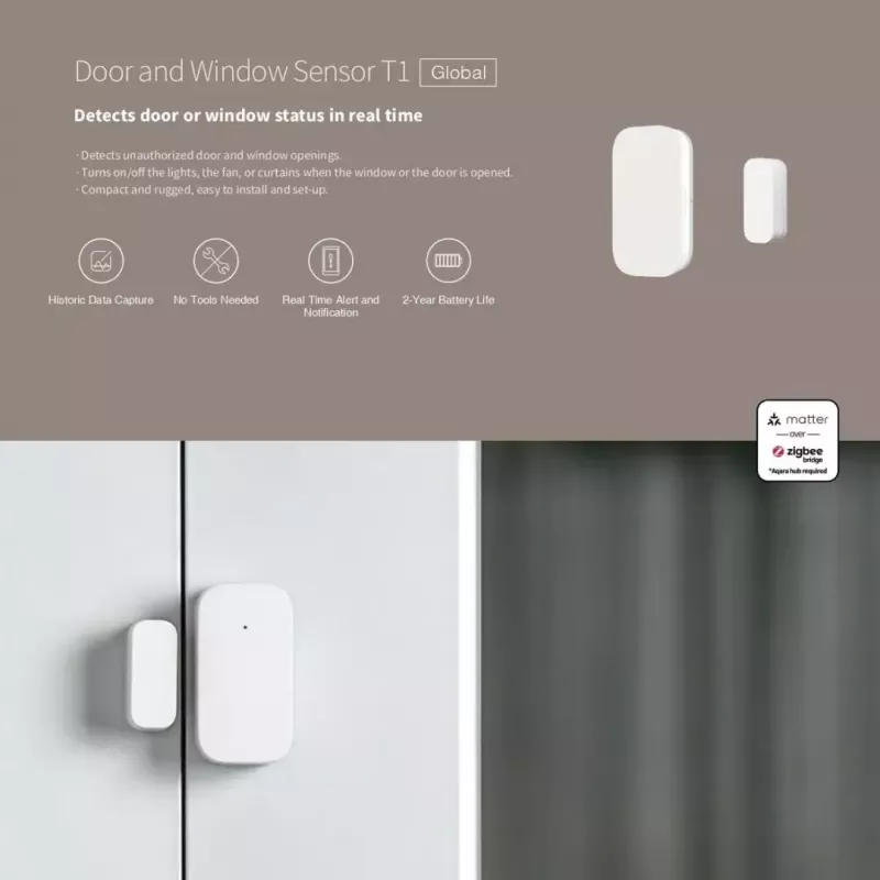 Belaidis durų ir langų jutiklis Aqara DW-S03D, Zigbee