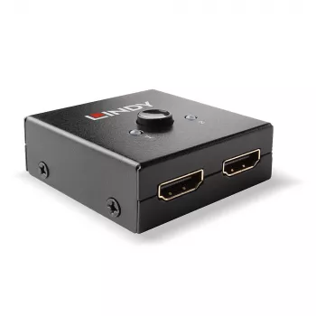 Lindy 2 prievadų HDMI 18G dvikryptis jungiklis, HDMI, Metalas, Juoda, 60 Hz, 18 Gbit/s, 3840 x 2160 pikselių