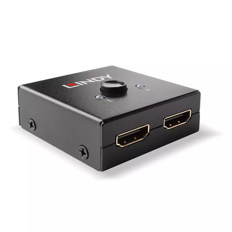 Lindy 2 prievadų HDMI 18G dvikryptis jungiklis, HDMI, Metalas, Juoda, 60 Hz, 18 Gbit/s, 3840 x 2160 pikselių