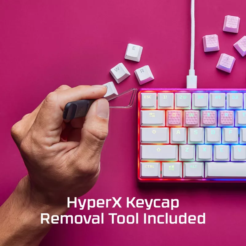 HyperX Rubber Keycaps Gaming Accessory Kit rausvos spalvos US išdėstymas, skirtas HyperX ir Cherry MX tipo jungikliams