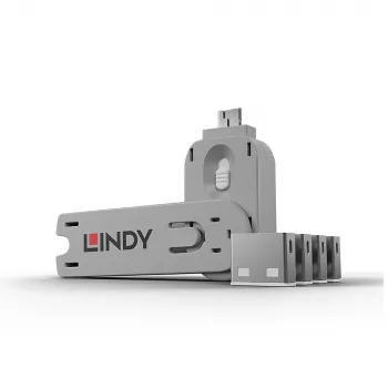 Lindy USB prievadų blokatorius, 4 vnt., baltos spalvos