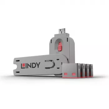 USB prievadų blokatorius Lindy USB Port Blocker, 4 vienetų rinkinys, spalvų kodas Rožinė