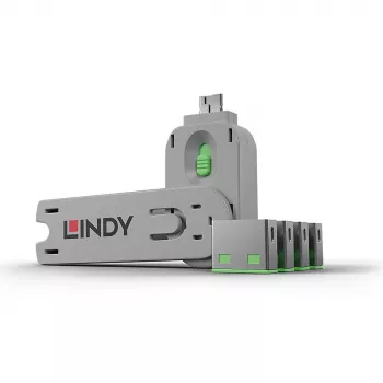 USB prievadų blokatorius Lindy USB Port Blocker, 4 vnt., žalios spalvos kodavimas