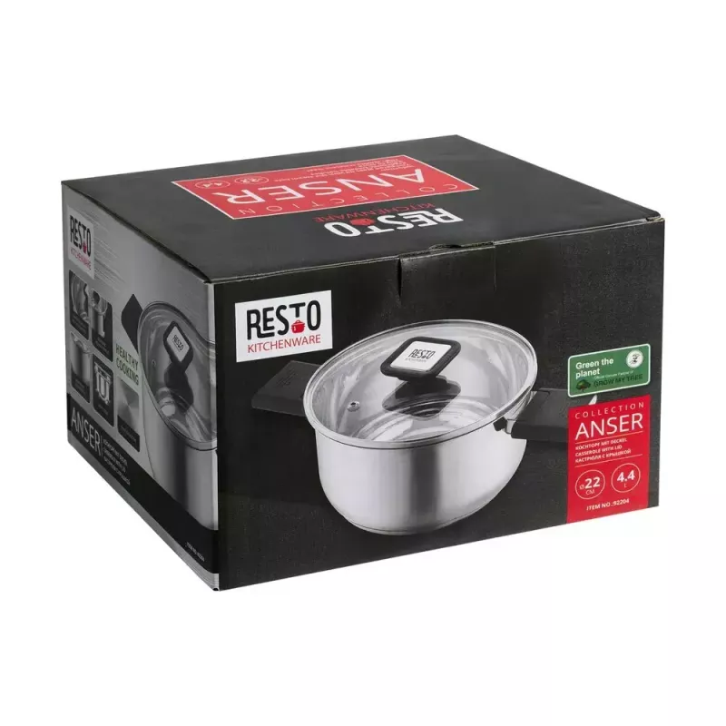 Resto Kitchenware Anser 4.4 L apvalus juodas nerūdijančio plieno puodas