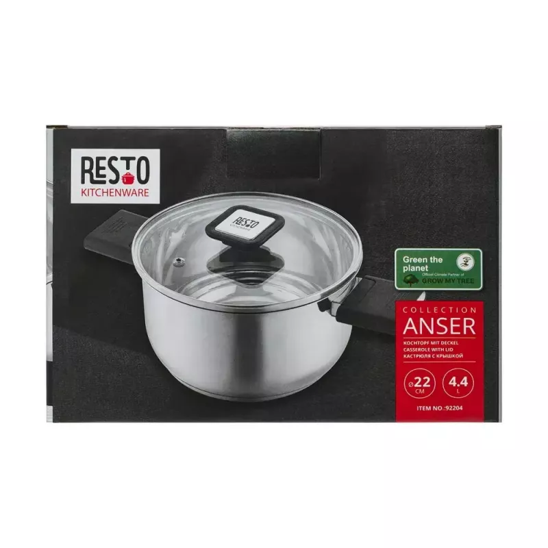 Resto Kitchenware Anser 4.4 L apvalus juodas nerūdijančio plieno puodas