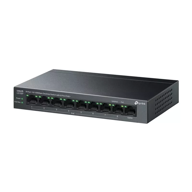 TP-Link LiteWave LS109P tinklo jungiklis nevaldomas Fast Ethernet (10/100) Power over Ethernet (PoE) juodas
