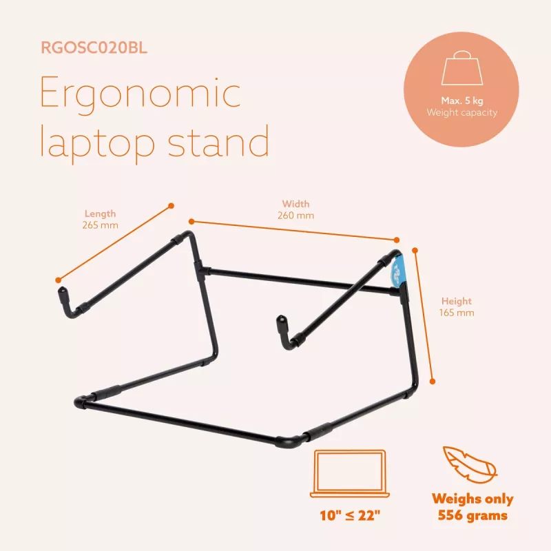 R-Go Tools stovas nešiojamam kompiuteriui R-Go Steel Office, tinka 10-22 colių, juodas