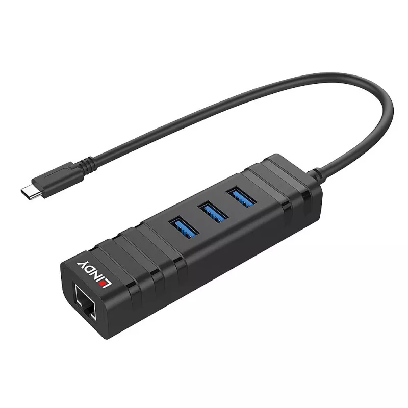 USB 3.2 HUB su Gigabit Ethernet adapteriu Lindy