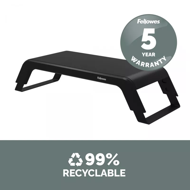 Fellowes Hana LT monitorio stovas su 3 aukščio reguliavimais – ergonomiškas reguliuojamas stovas kompiuterių monitoriams – maksimalus svoris 22,6 kg – juodas