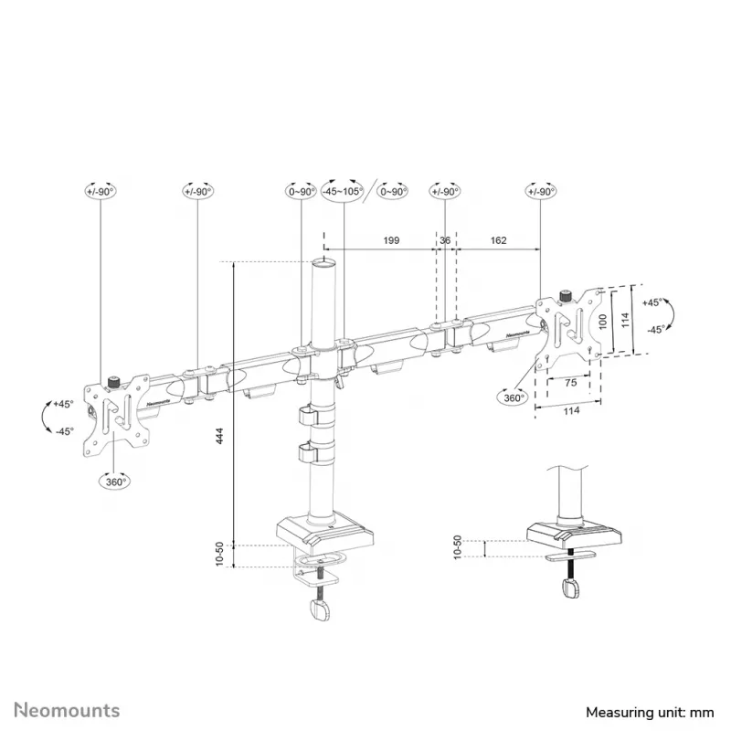 Neomounts DS60-600BL2 monitorinis laikiklis 10-32 colių - Quick-fix - 180° stabdiklis